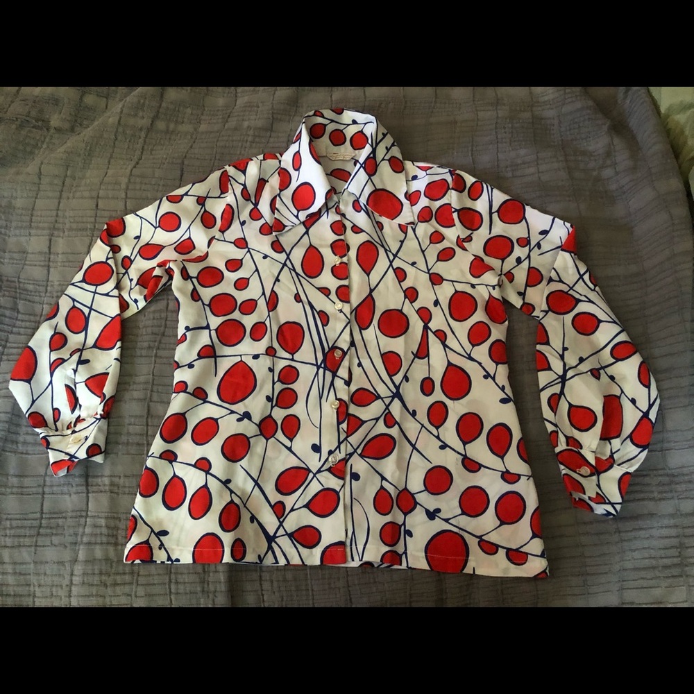 Vintage 1960s Ship’n Shore ltd ed Blouse Top Women’s size L marked 36 Op Art NM